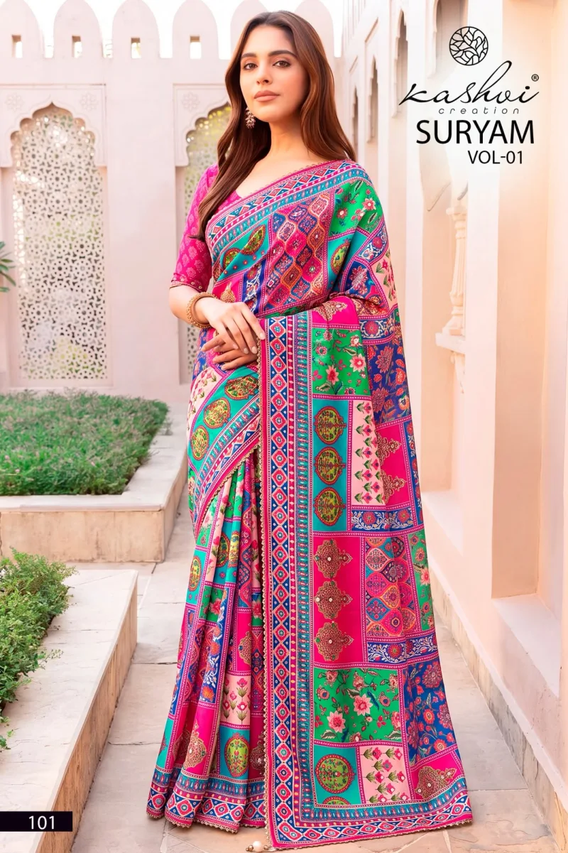Suryam Vol 1 By Kashvi Chinon Digital Printed Saree 